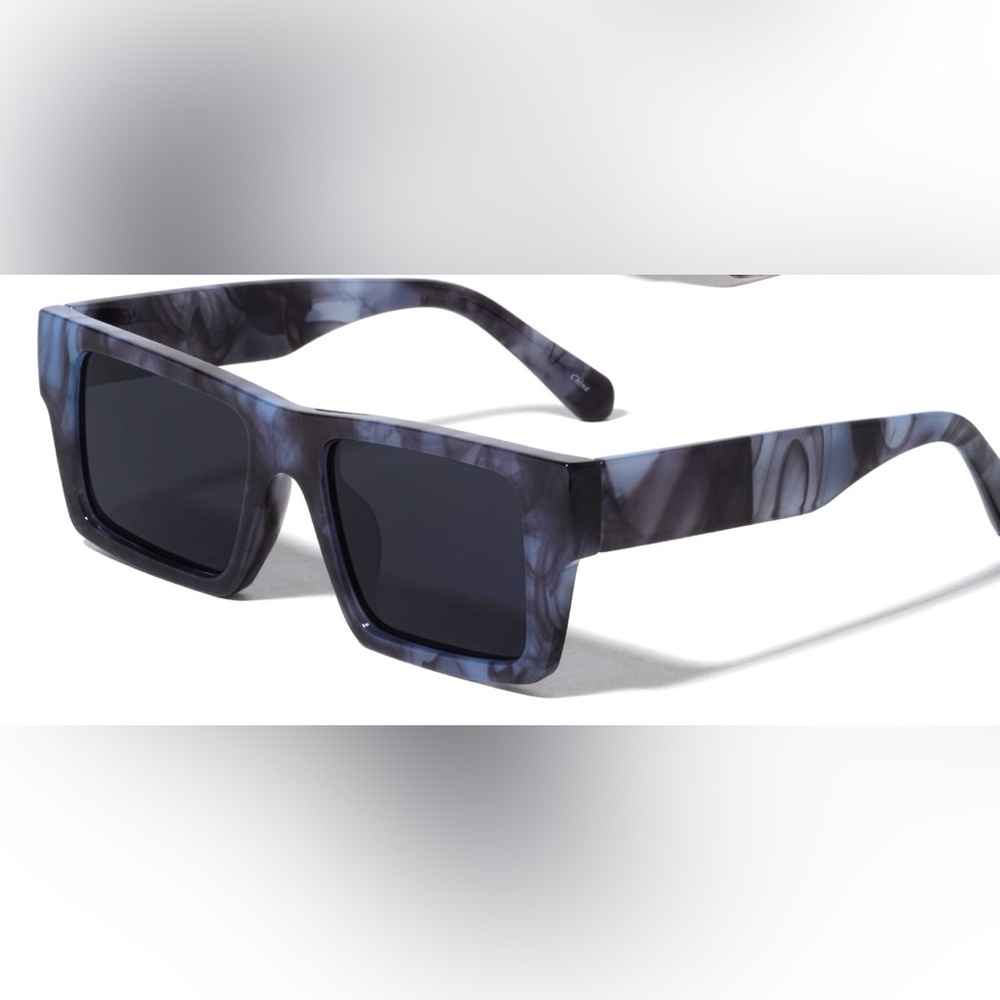 Fashion Men Sunglasses Blue Marble Frame Black Lens Square Retro Classic Hip hop